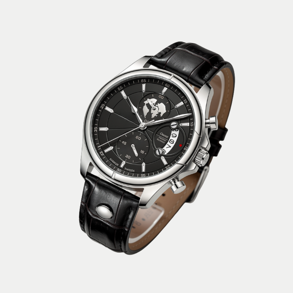 Breckmont Meridian silver classic men's watch side view black dial