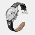 Breckmont Meridian black leather strap men's dress watch white dial