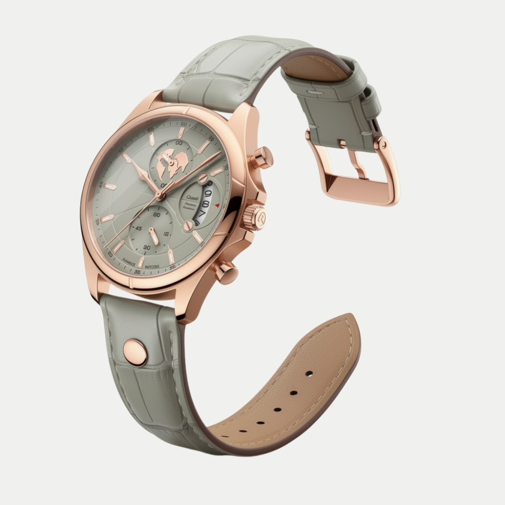 Breckmont Meridian green leather strap men's dress watch rose gold case
