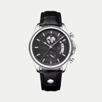 Breckmont Meridian men's dress watch silver case black dial black leather strap