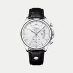 Breckmont Meridian men's dress watch silver case white dial black leather strap