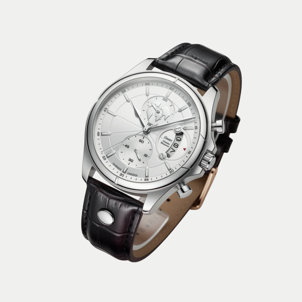 Breckmont Meridian silver classic men's watch side view white dial
